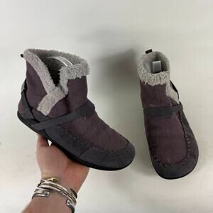 Xero Shoes Ashland Booties Women's 6 Brown Canvas Shearling Fur Trim Slip-On